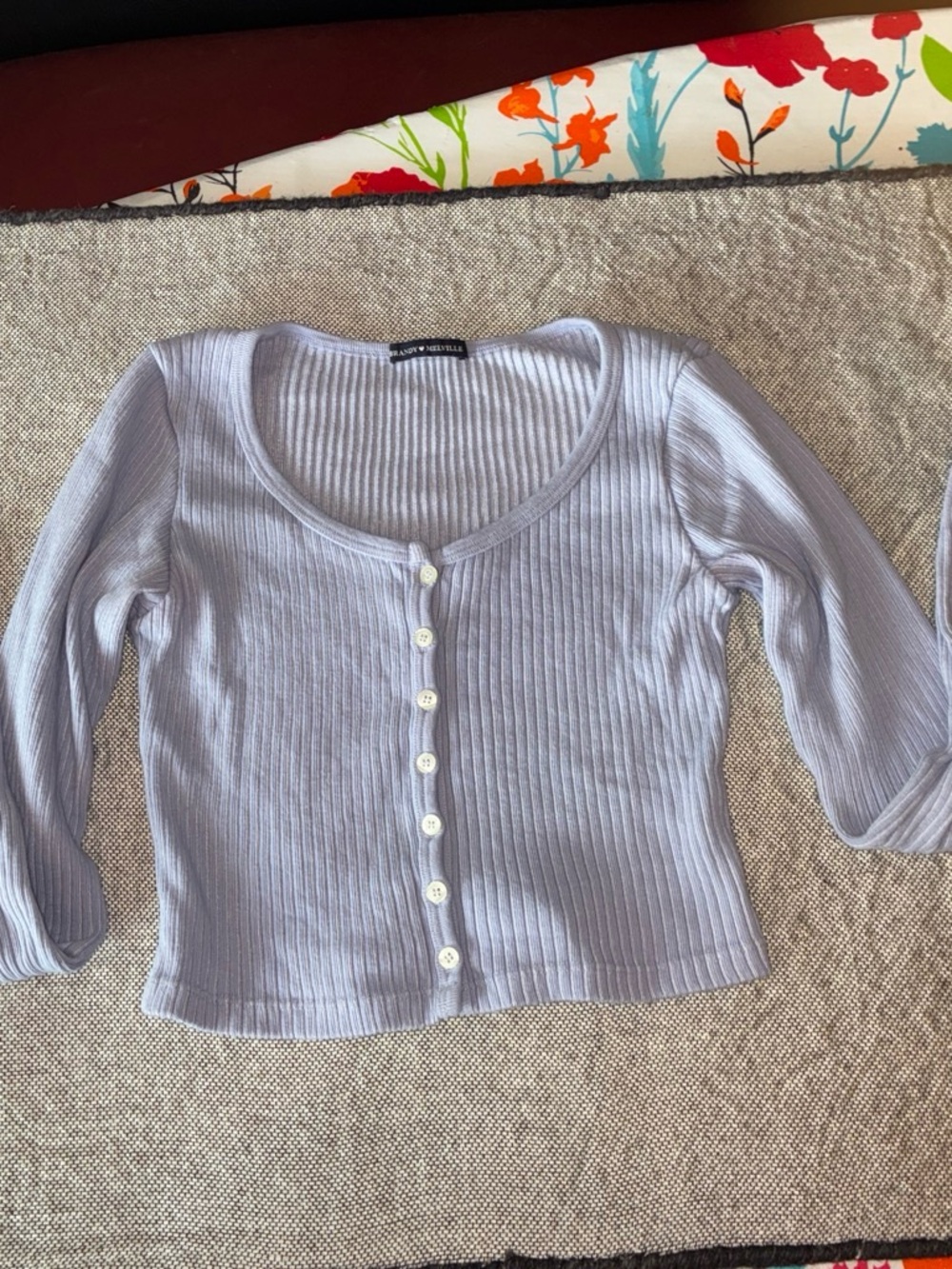 Brandy Melville Lavender Ribbed Button Crop Top